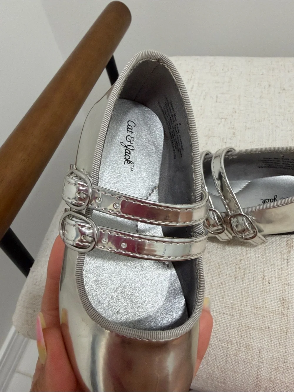 Cat & Jack Girls' Silver Double-Strap Mary Jane Shoes